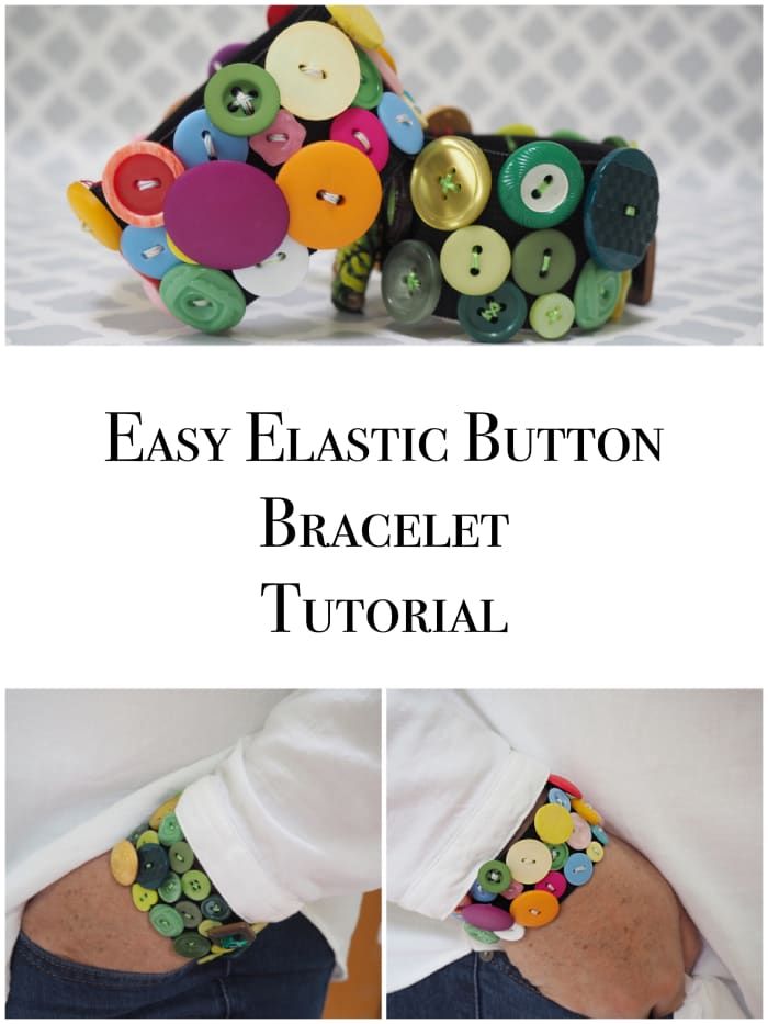 Fácil y divertido de hacer con este tutorial de joyería paso a paso, te encantará esta pulsera elástica de moda y original hecha con botones reutilizados.
