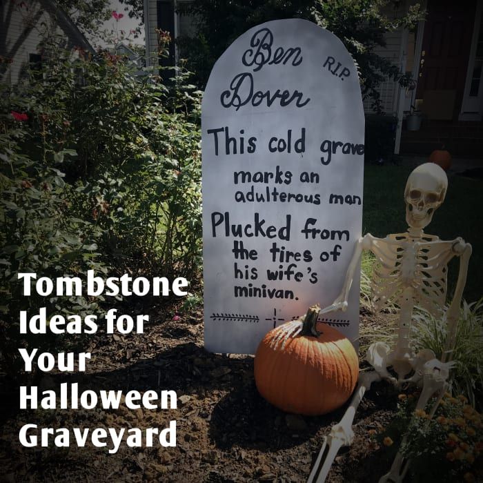 Transforma tu jardín en un espeluznante cementerio de Halloween con lápidas falsas y epitafios ingeniosos. Aquí hay ideas para divertidos R.I.P. nombres y dichos espeluznantes en lápidas, además de instrucciones sencillas para hacer sus propias lápidas.