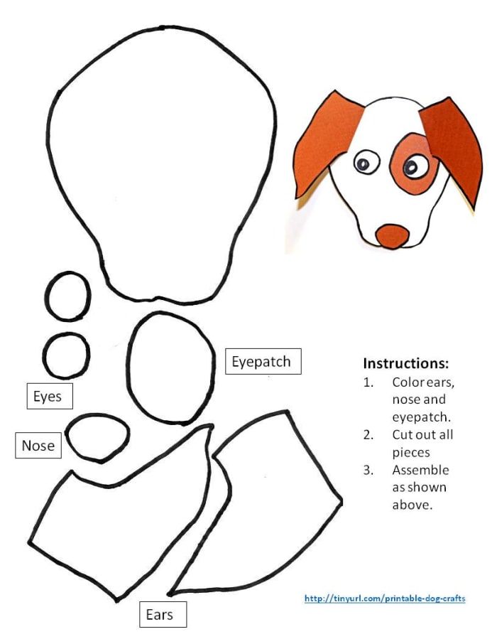 Muster für Hund mit gefalteten Ohren und Augenklappe