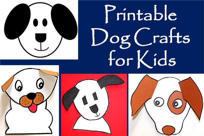 Vzorci za pse, ki jih je mogoče tiskati, s preprostimi oblikami za otroško obrt