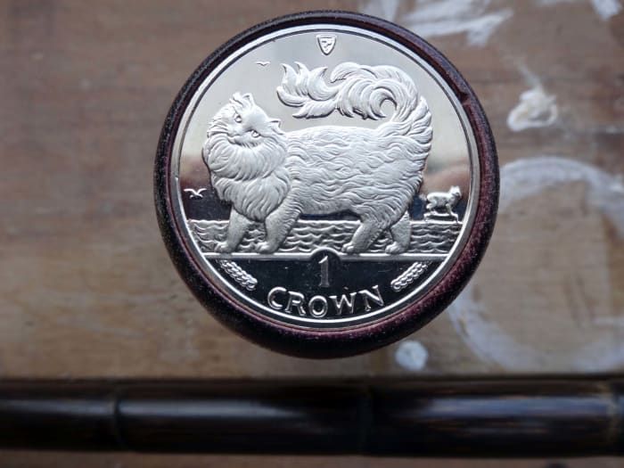 Moneda con motivo de gato en mango de bastón