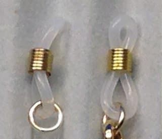 Extremos del soporte de anteojos unidos a anillos de salto. El anillo de salto de la derecha se ha unido a la cadena con uno de los cierres de pinza de langosta.