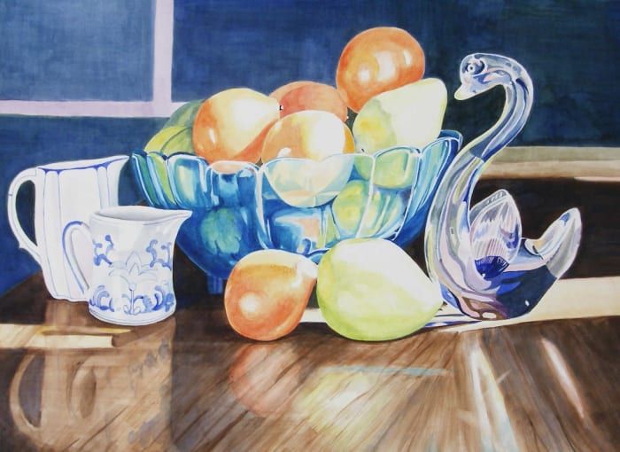 Tihožitje z pomarančami, akvarel, 20 x 28