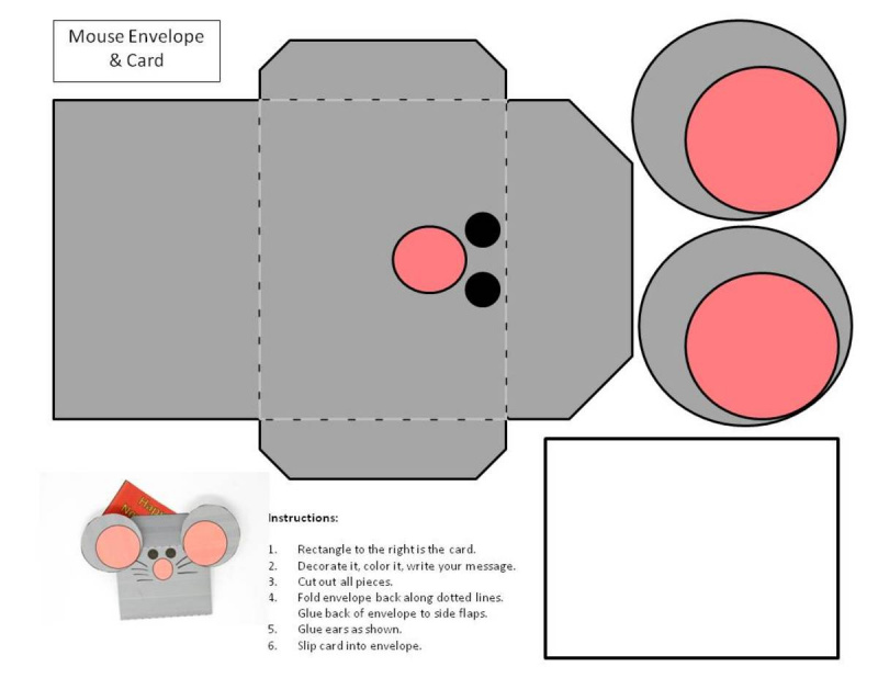   Voici le modèle de l'enveloppe de la souris. Le lien vers le pdf de ce patron se trouve au milieu de cet article.