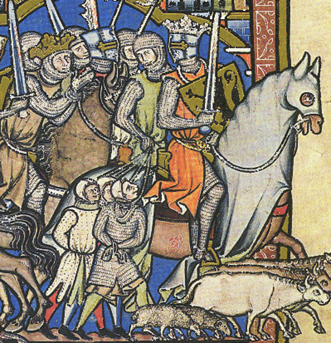   Middeleeuwse ridders droegen maliënkolders als onderdeel van hun wapenrusting tijdens de midden tot late middeleeuwen, zoals hier te zien is in de Maciejowski-bijbel.