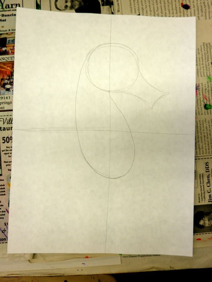 In Schritt 2 fügen Sie den Körper des Seepferdchens hinzu. Beachten Sie die Form, die ich verwendet habe - eine gestreckte ovale Form, die am Kreis befestigt ist. Für kleinere Kinder können sie einfach ein Oval zeichnen.