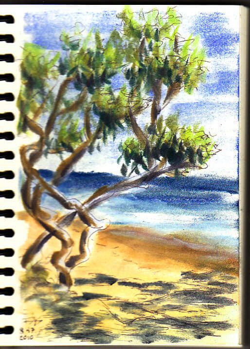Stift und Pastell. Jamaica Beach Szenenskizze von Robert A. Sloan, 5