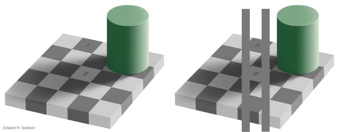 Les carrés étiquetés A et B sont de la même nuance de gris.