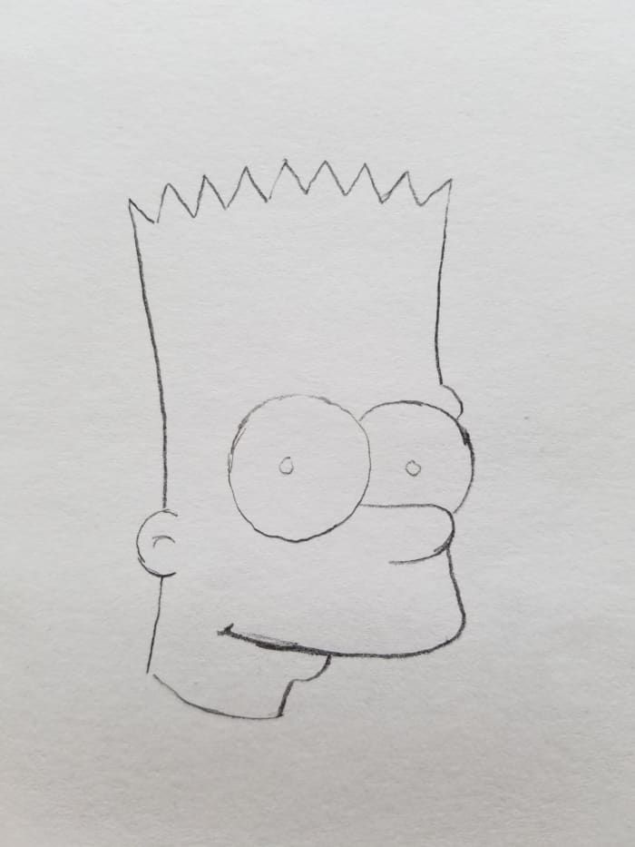 Termina la estructura aproximada de tu Bootleg Bart Simpson y luego entinta tu dibujo modificando el original y dándole tu propio toque único a este maravilloso clásico.