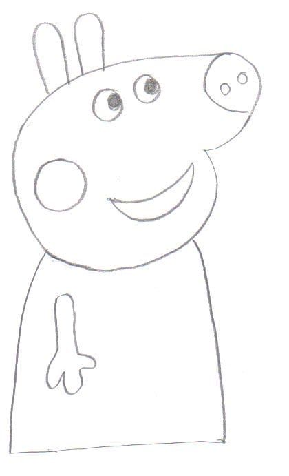 Dibuja el brazo al costado de Peppa Pig.