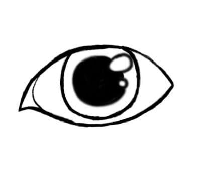 Börja lägga till små detaljer som pupillen (svart i mitten) och bländningen i ögat.