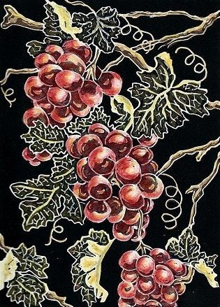 On the Vine handkolorierter Linolschnitt von Peggy Woods