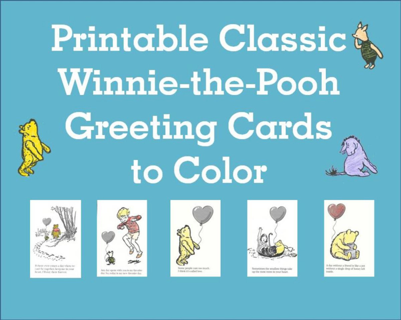 Cartes de vœux d'amitié imprimables classiques Winnie l'ourson à colorier
