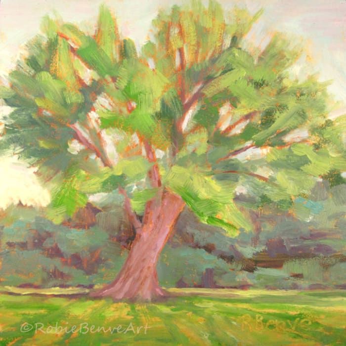 Al hacer esta pintura me concentré en las líneas radiantes formadas por las ramas de los árboles y la hierba.