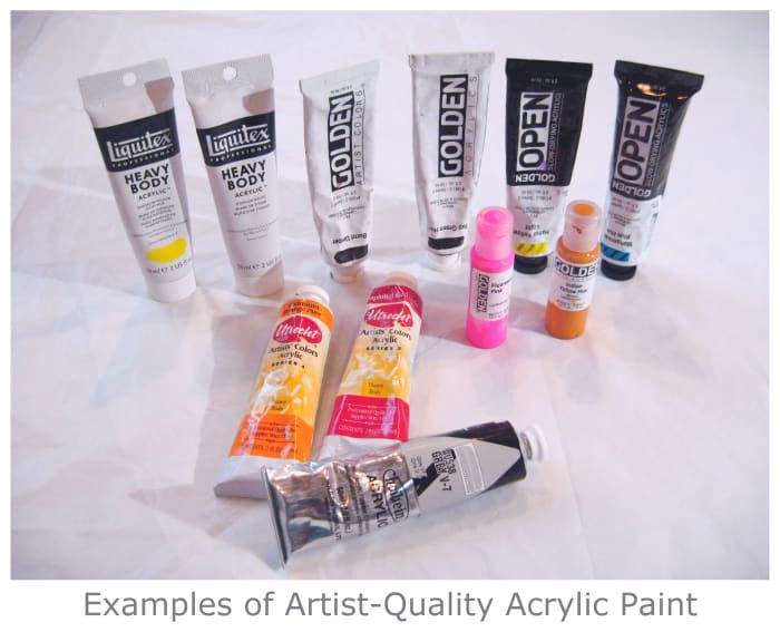 Acrylfarben in Künstlerqualität haben eine höhere Pigmentierung und weniger Füllstoffe. Sie machen ihre Arbeit besser als Farben für Schüler und machen es dem Künstler leichter.