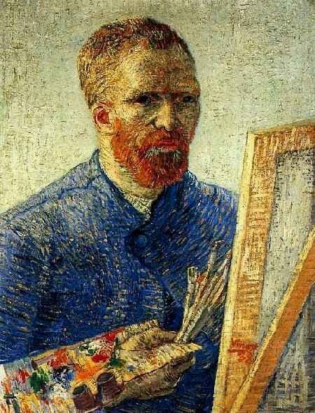 Vincent Van Gogh, Autorretrato frente al caballete, 1888 - Pintura de él sobre lienzo estirado.