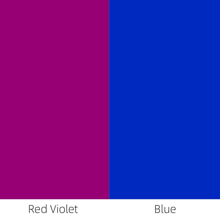 Wenn Rotviolett neben Blau steht, wird Rotviolett als warme Farbe wahrgenommen.
