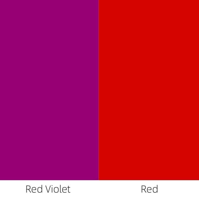Wenn Sie neben Rot Rotviolett malen, erscheint das Rotviolett kühler, da es etwas Blau enthält.
