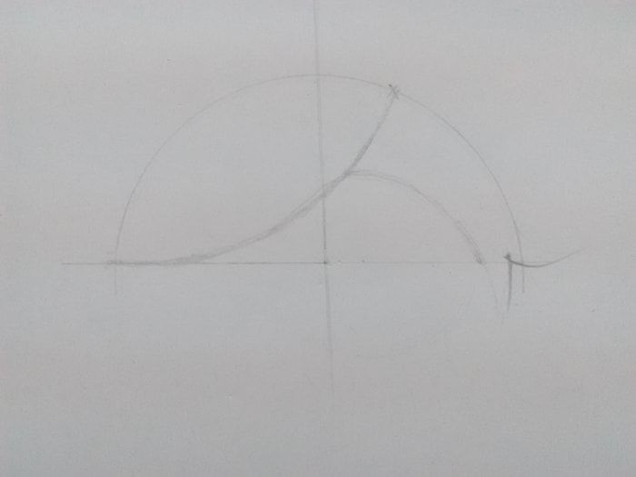Paso 4: Para dibujar la cola, comience dibujando una forma como la punta de la flecha en el extremo de la cola del pez.