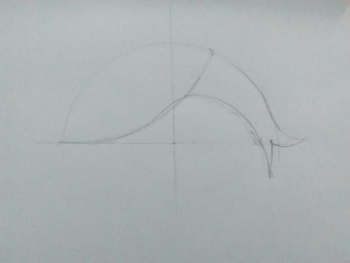 Une los extremos del semicírculo y el segundo arco con él.