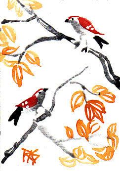 Dos pájaros, acuarela, de Robert A. Sloan