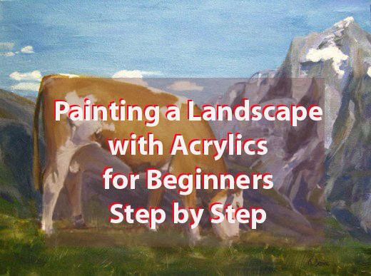 Пейзажна акрилна живопис „Крава на планина“: Процес стъпка по стъпка