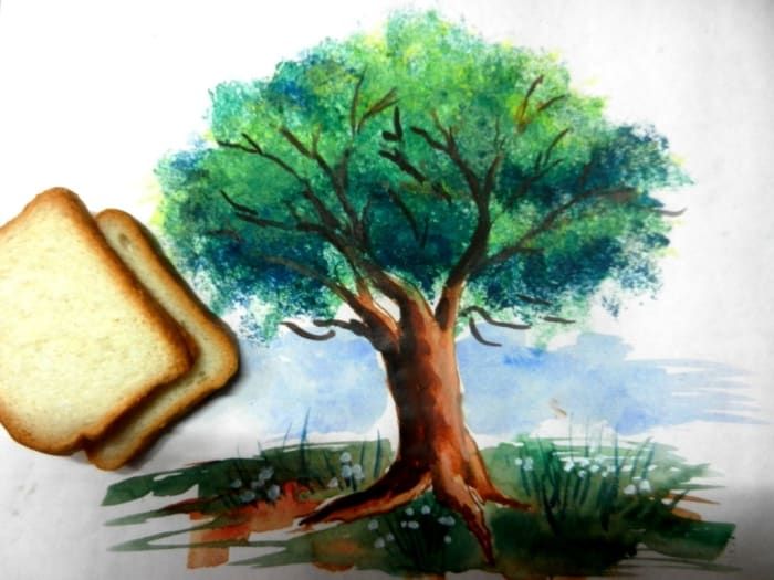 Łatwa sztuczka kromki chleba do malowania liści drzewa, które faktycznie działa.