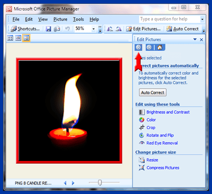 Captura de pantalla 8. Flecha hacia atrás para navegar en Microsoft Picture Manager.