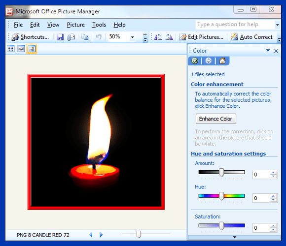 Captura de pantalla 9. Saturación del color en su foto en Microsoft Office Picture Manager