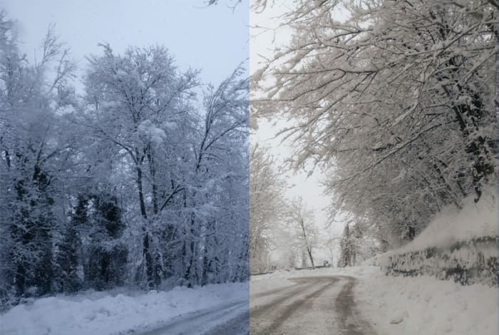 In diesem Bild hatte ich einen falschen Weißabgleich eingestellt und das Bild wurde sehr kalt (links), aber dann habe ich es per Software behoben (rechts).