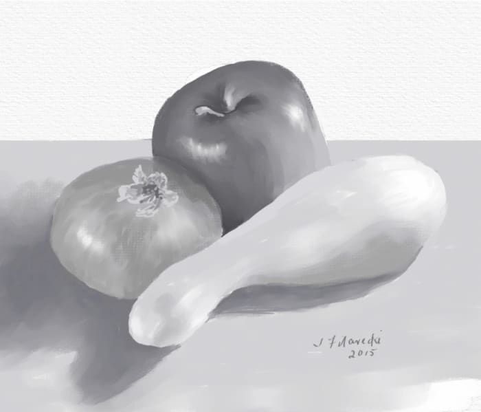 Vrednostna slika čebule, jabolka in buče