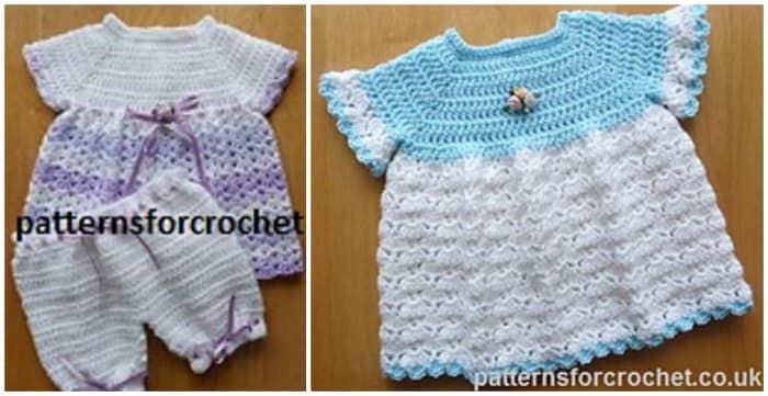 безплатни модели за плетене на една кука за бебешки рокли-новородено
