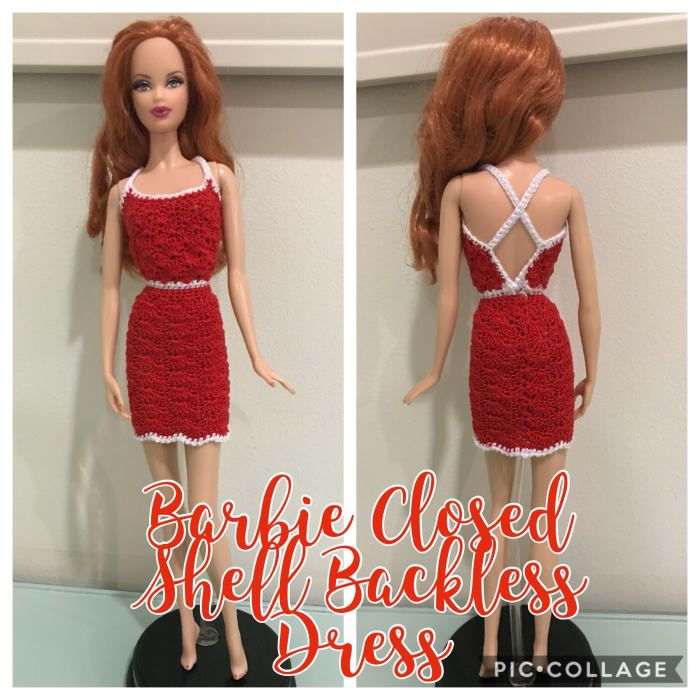 Vestido sin espalda con diseño de concha cerrada de Barbie