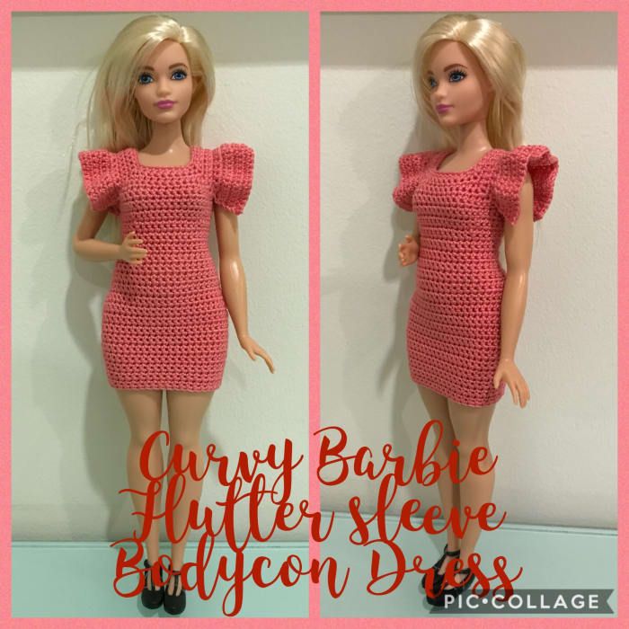 Vestido ajustado con mangas onduladas de Barbie Curvy