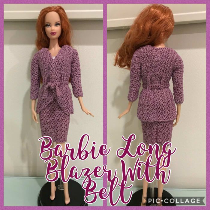 Barbie Kemerli Uzun Blazer (Serbest Tığ Desen)