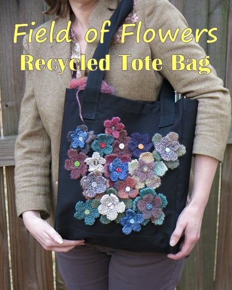 Darmowy wzór na drutach: wykonaj na drutach pole kwiatów, aby udekorować i poddać recyklingowi torbę