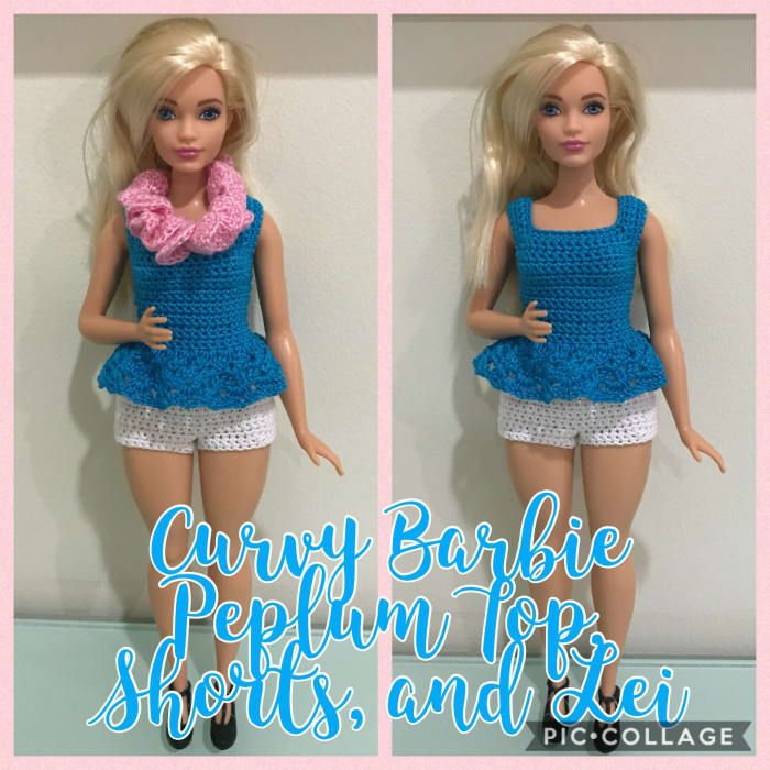 Crochet un top con peplum, pantalones cortos y lei para Curvy Barbie: patrón gratuito